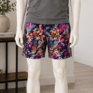 Tiger Mens Shorts Vintage Abstract Fruit Floral Print Multicolor Medium